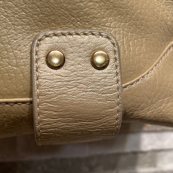 MAXX New York Pebbled Leather Satchel | Tan Neutral Gold Shoulder Leopard Tote - Picture 11 of 13
